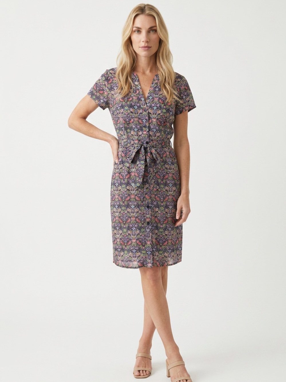 EUC Vintage Y2K William Morris Cacharel Liberty Art Print Shirt Dress (16)